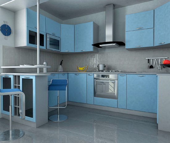 дизайн кухни голубого цвета